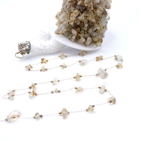 Chaîne Maille Délicate Rectangle avec Perles de Citrine – Acier Inox 316 – Doré 18K IONIQUE