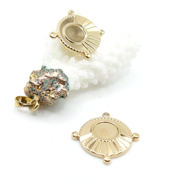 Support de Pendentif Éventail 23mm avec plateau 8mm – Acier Inoxydable Doré