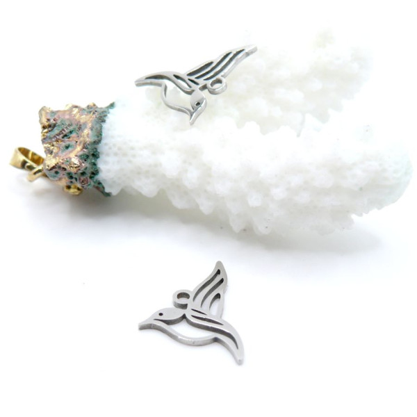 Pendentifs Oiseau Colibri 15mm – Acier Inoxydable 304 Argenté