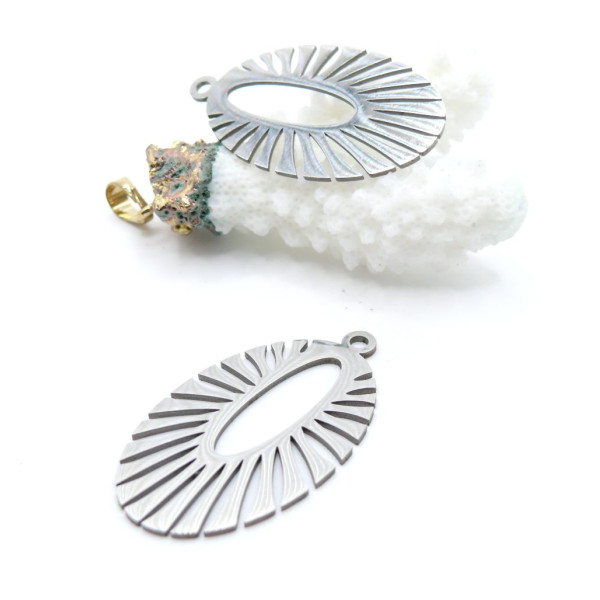 Pendentifs  Art Déco Ovale 38 mm – Acier Inoxydable Argenté