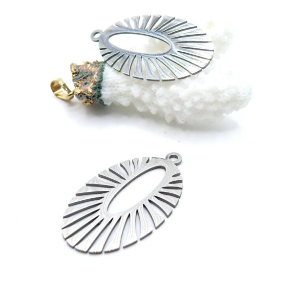Pendentifs  Art Déco Ovale 38 mm – Acier Inoxydable Argenté