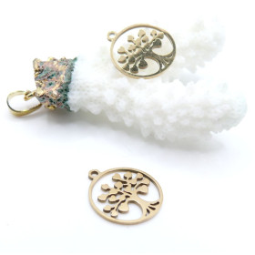 Pendentifs Arbre dans cercle 16mm – Acier Inoxydable 304 Doré