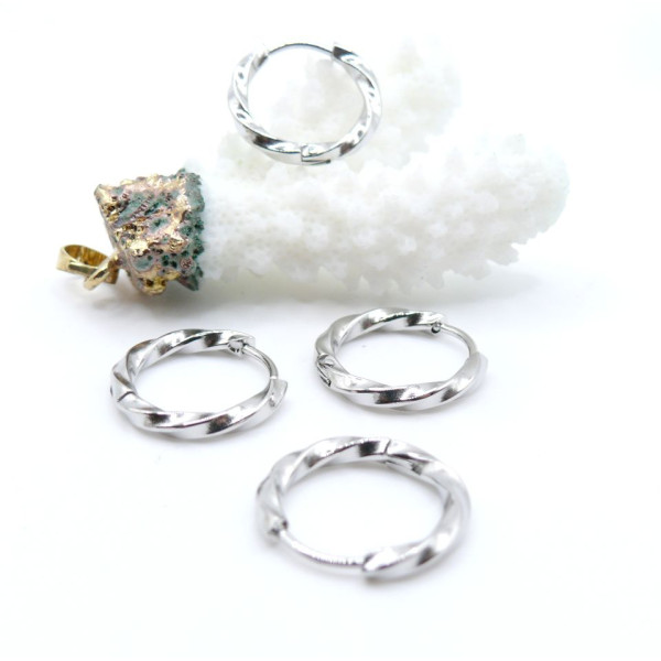 Créoles Rondes Torsadées 17mm, Épaisseur 2.5 mm – Acier Inoxydable 304 Argenté