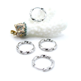 Créoles Rondes Torsadées 17mm, Épaisseur 2.5 mm – Acier Inoxydable 304 Argenté