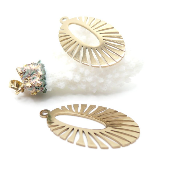 Pendentif  Art Déco Ovale 38 mm – Acier Inoxydable Doré 18K