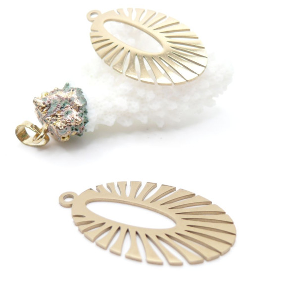 Pendentif  Art Déco Ovale 38 mm – Acier Inoxydable Doré 18K