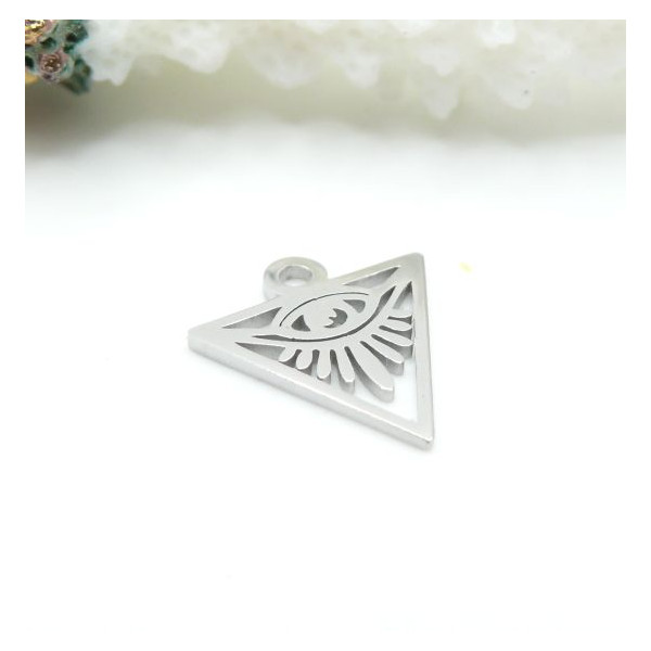 Pendentifs Triangle, amulette, oeil de la protection 13 mm – Acier Inoxydable Argenté