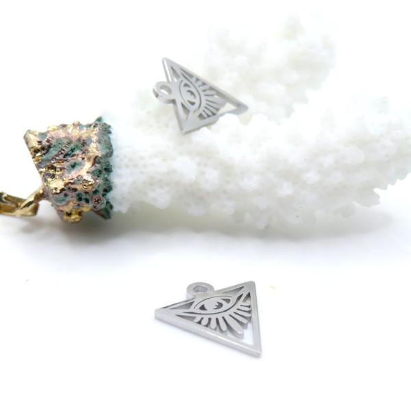 Pendentifs Triangle, amulette, oeil de la protection 13 mm – Acier Inoxydable Argenté