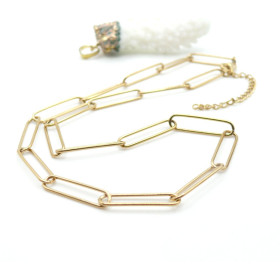 Collier 37.5 cm Maille Ovale Trombone 21 x 5 mm – Acier Inox 304 – Doré