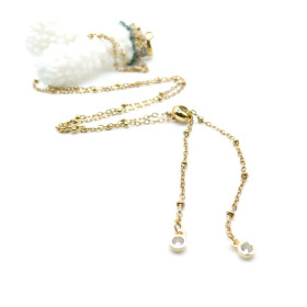 Collier Ajustable Coulissant Maille Satellite 61 cm avec Strass – Acier Inox 304  Doré