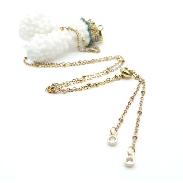 Collier Ajustable Coulissant Maille Satellite 61 cm avec Strass – Acier Inox 304  Doré