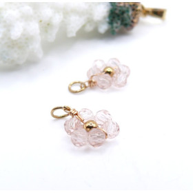 Pendentifs Fleur avec Perles Verre Rose Pâle – Acier Inoxydable 304 Doré