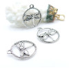 Breloques Pendentifs Libellule dans Cercle – Laiton Finition Argent Antique