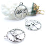 Breloques Pendentifs Libellule dans Cercle – Laiton Finition Argent Antique