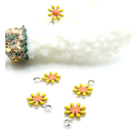 Pendentifs Fleur Marguerite Résine Émaillée JAUNE 7mm – Acier Inoxydable 304 Argenté