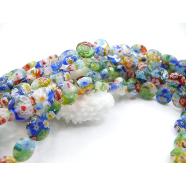 Perles Rondes Plates 8 x 3 mm – Verre Millefiori Multicolores