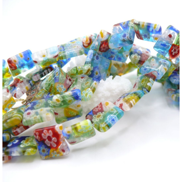 Perles Carrées 12 mm – Verre Millefiori Multicolores