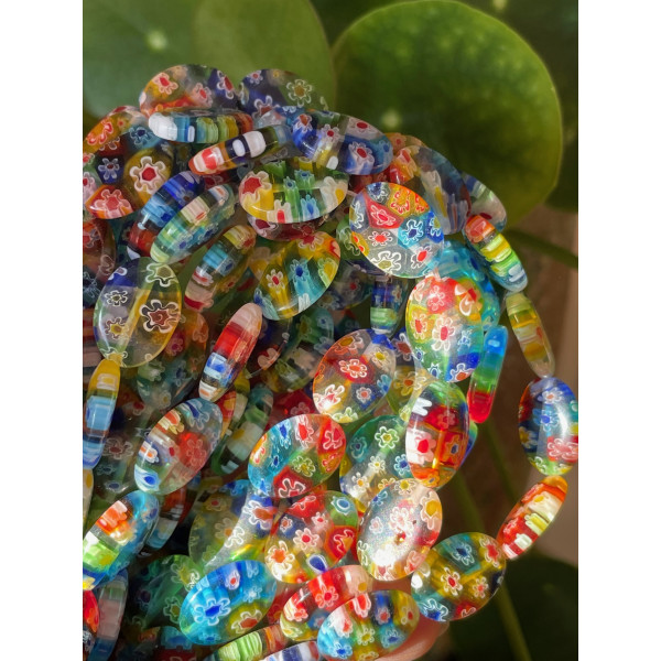 Perles Ovales 14 x 10 mm – Verre Millefiori Multicolores