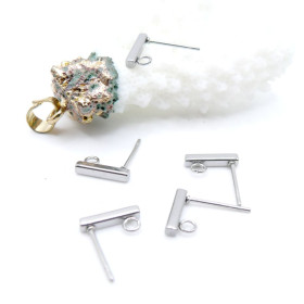 Boucles d’Oreilles Puces Tige Rectangle 10 mm avec anneau – Acier Inox 304 – Argenté