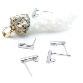 Boucles d’Oreilles Puces Tige Rectangle 10 mm avec anneau – Acier Inox 304 – Argenté
