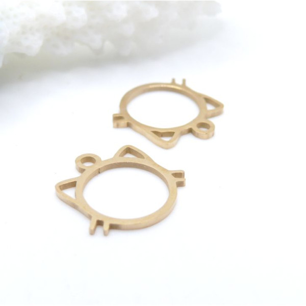 Pendentifs Chat 13 mm – Acier Inox 304 – Doré à l’Or fin 18K, placage IONIQUE