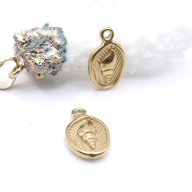 Pendentifs Coquillage dans médaillon Ovale 16.5 mm – Acier Inox 304 – Doré à l’Or fin 18K, placage IONIQUE (IP)
