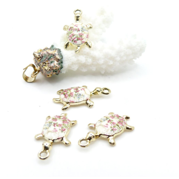 Pendentifs Tortue 24mm – Résine Émaillée & Métal Doré