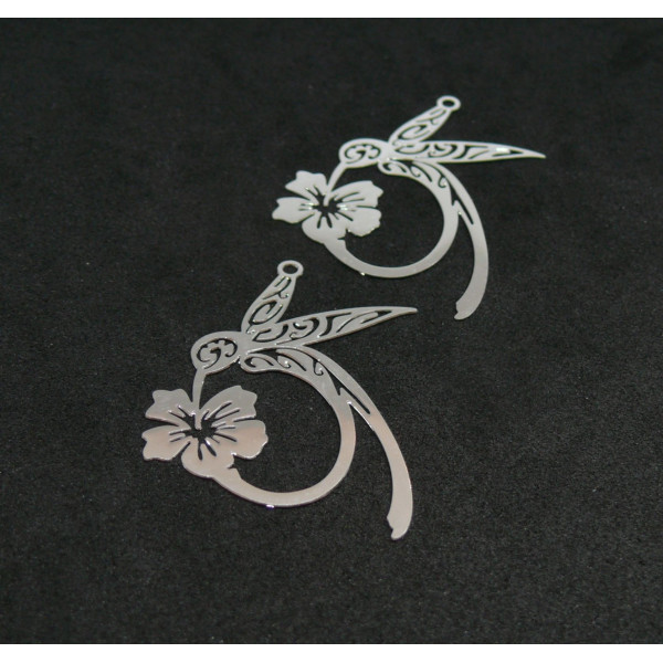 Estampes Pendentif Filigrane Colibri et Fleur 27mm – Métal finition Argent