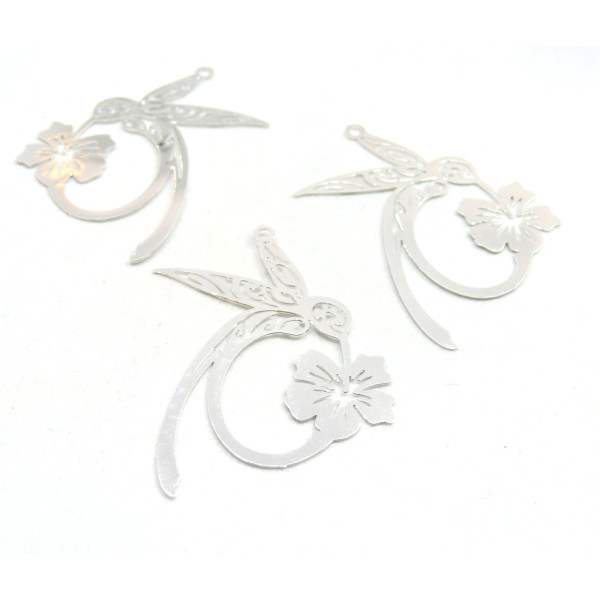 Estampes Pendentif Filigrane Colibri et Fleur 27mm – Métal finition Argent
