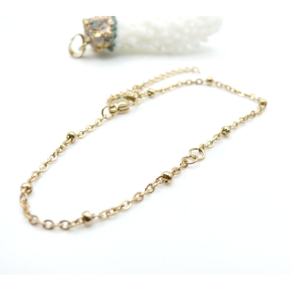 Bracelet Réglable avec accroche, maille forçat avec bille 2mm Acier Inoxydable 304 Doré