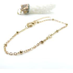 Bracelet Réglable avec accroche, maille forçat avec bille 2mm Acier Inoxydable 304 Doré