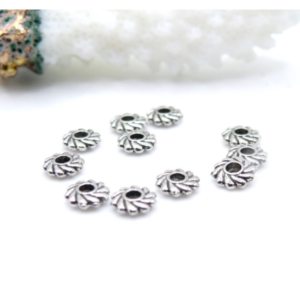 Mini perles intercalaires rondelle métal Argent Antique