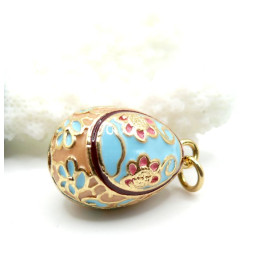 Pendentif Oeuf Résine Émaillée 28mm – Laiton Doré à l'Or Fin 18K