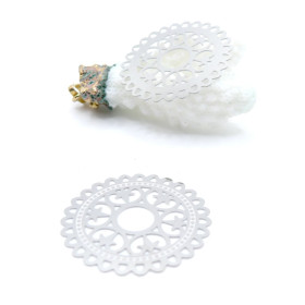 Estampes Pendentifs Connecteur Fleur Mandala 32 mm – Acier Inox 304 – Argent Platine