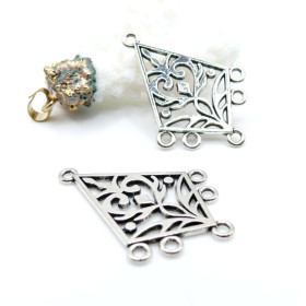 Pendentifs Multi Connecteur Chandeliers Losange 36mm – Métal Argenté Antique