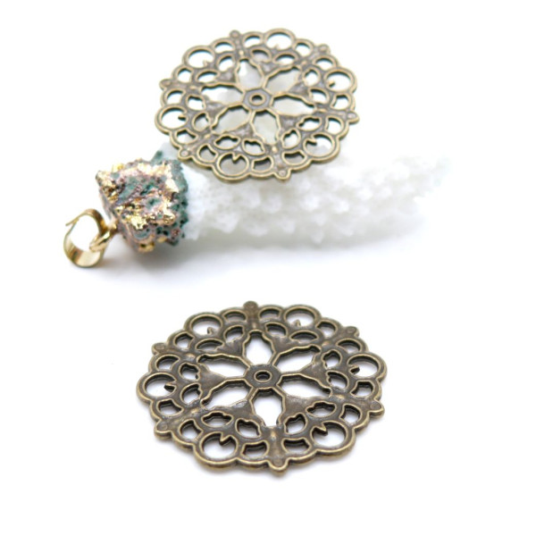 Pendentifs multiconnecteurs Fleur dentelle Laiton finition Bronze