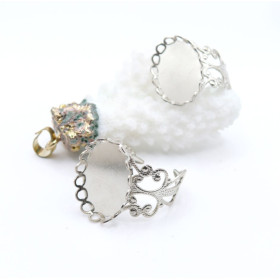 Bagues Ovale Vague 13x18mm Anneau Dentelle – Argent Platine