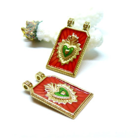 Pendentif Boho chic Coeur Ex Voto 21mm, Acier Inoxydable 304 Doré à l'or fin 14K PVD