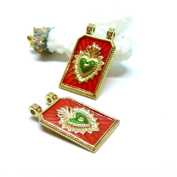 Pendentif Boho chic Coeur Ex Voto 21mm, Acier Inoxydable 304 Doré à l'or fin 14K PVD