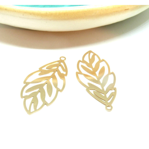 Estampes Pendentif Filigrane Feuille 43mm – Métal Doré