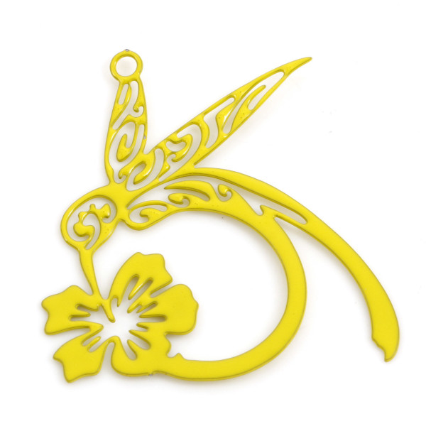 Estampes Pendentif Filigrane Colibri & Fleur 27mm – Métal finition JAUNE