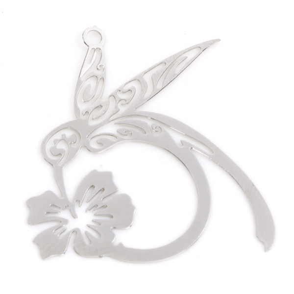 Estampes Pendentif Filigrane Colibri et Fleur 27mm – Métal finition Argent