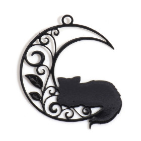 Estampes Pendentifs Filigrane Chat sur Lune 26 mm – Métal – Finition Noir