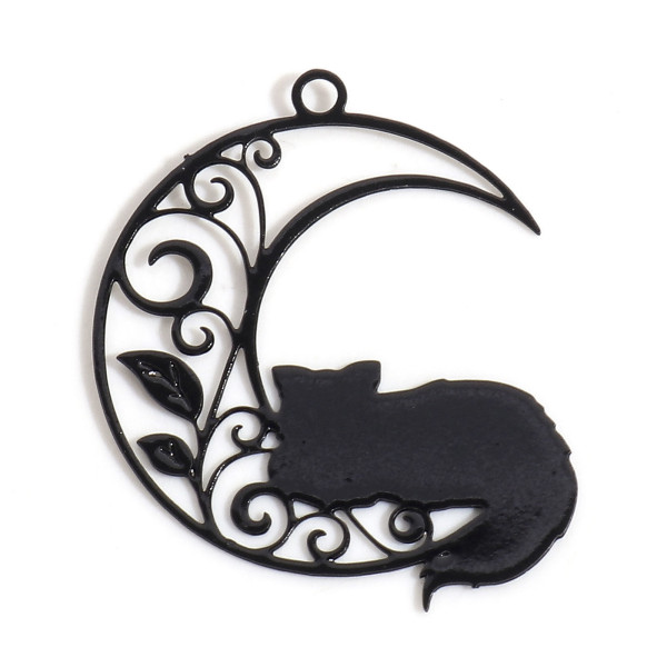 Estampes Pendentifs Filigrane Chat sur Lune 26 mm – Métal – Finition Noir