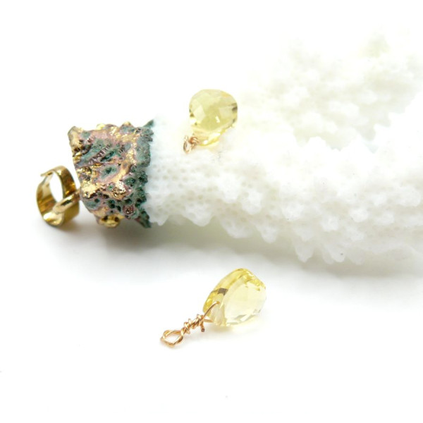 Pendentif Goutte en verre facetté Jaune Pâle 11mm – Acier Inoxydable 304 Doré