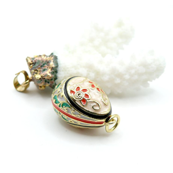 Pendentif Oeuf Résine Émaillée 28mm – Laiton Doré à l'Or Fin 18K