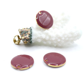 Sequins Ronds Résine Émaillée Rouge Bordeaux 16 mm – Base Métal Doré
