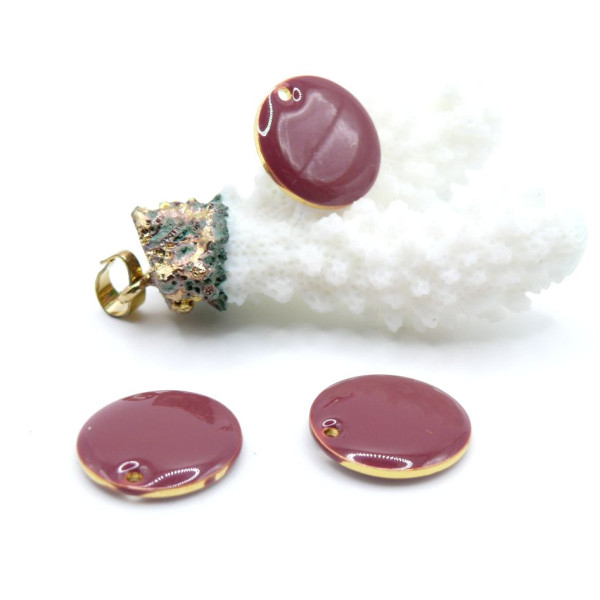 Sequins Ronds Résine Émaillée Rouge Bordeaux 16 mm – Base Métal Doré