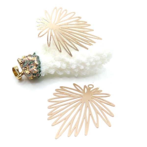 Estampes Pendentifs Fleur Feuille 39mm – Métal Doré