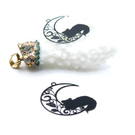 Estampes Pendentifs Filigrane Chat sur Lune 26 mm – Métal – Finition Noir